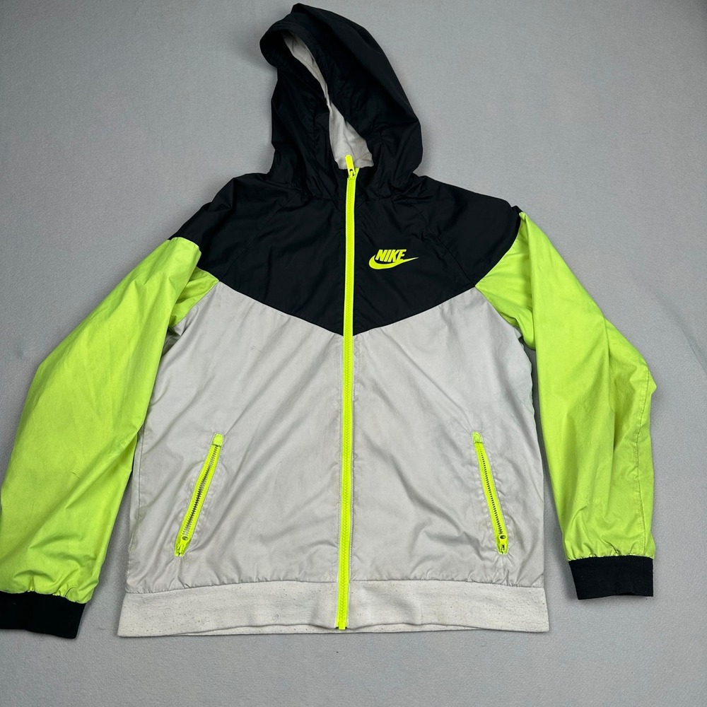 Unisex Nike Windrunner Windbreaker XL Black Grey Neon Green Hooded Jacket